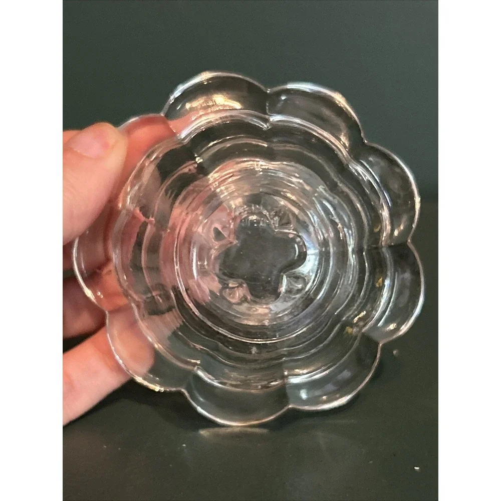 Vintage Pair of Clear Glass Floral Rosette Candleblock Candle‎ Holders Set Decor